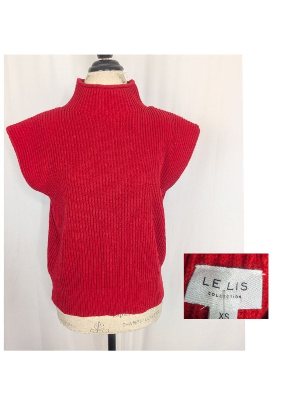 Le Lis Knit Top XS X Small Red Boxy Mock Neck Ribbed